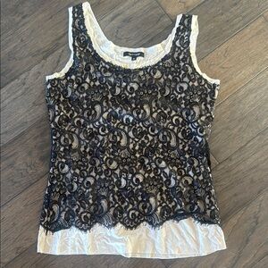Karen Kane Black and Cream Sleeveless Tank Top with lace overlay